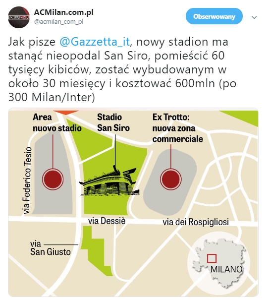 Tyle ma kosztować nowy stadion w Mediolanie!